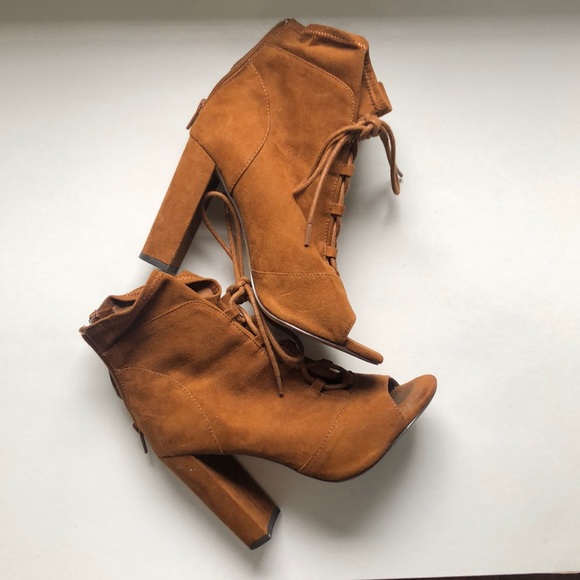 Express Lace-Up Slouchy Peep Toe Bootie Faux Suede - Picture 4 of 7